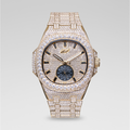 39MM Visionary Fully Iced Case & Steel Band Watch - Yellow Gold
