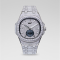 39MM Visionary Fully Iced Case & Steel Band Watch - White Gold
