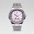 39MM Visionary Iced Pink Stone Band Watch - White Gold