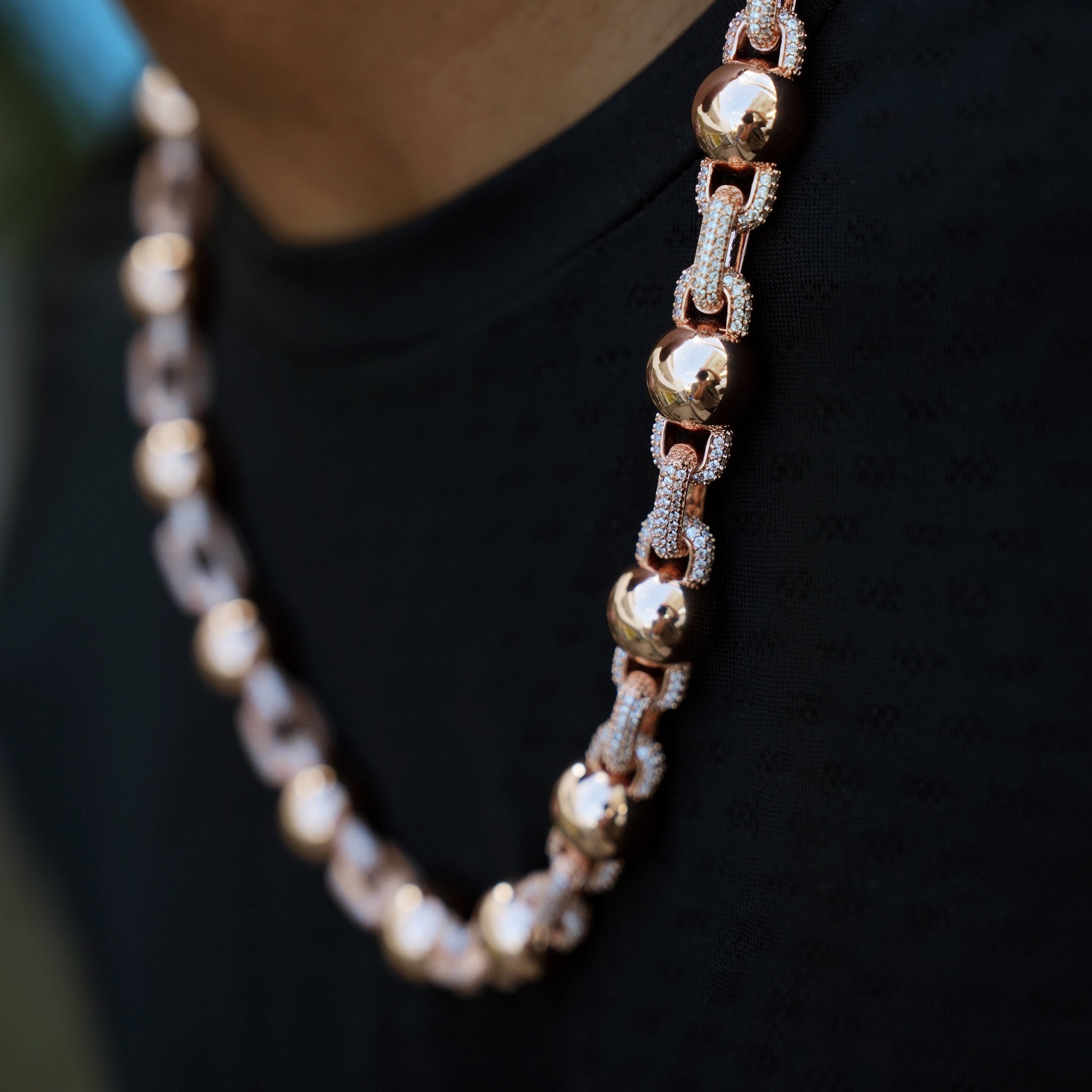 Iced Plain Ball Chain in Rose Gold - 10mm