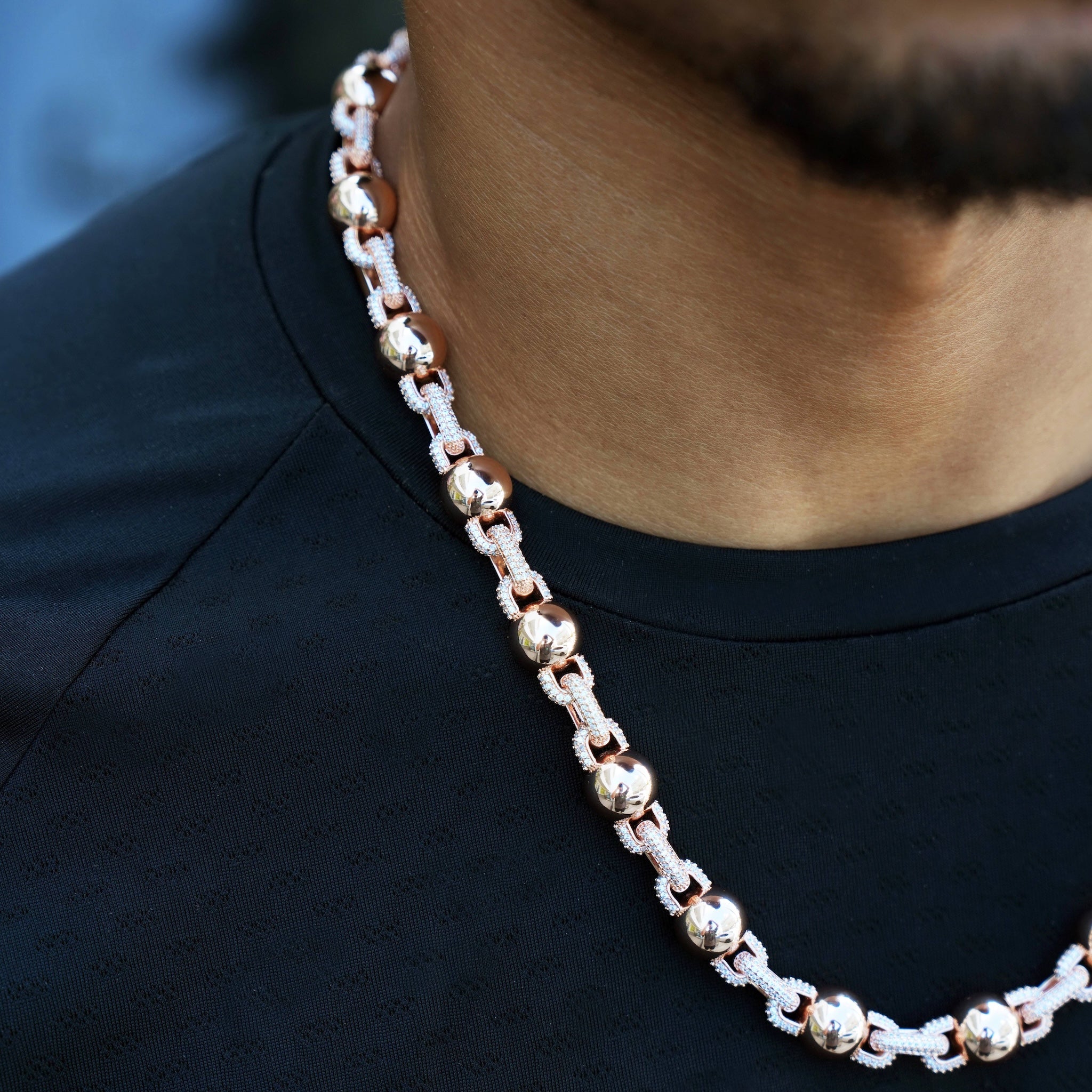 Iced Plain Ball Chain in Rose Gold - 10mm