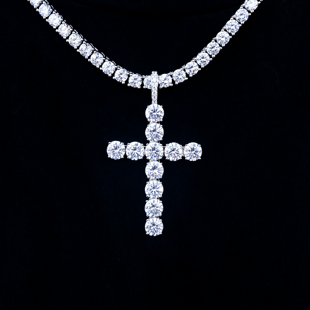 Large Diamond Cross Pendant in White Gold