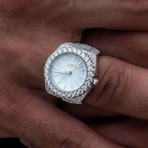 Diamond Watch Ring in White Gold Vermeil