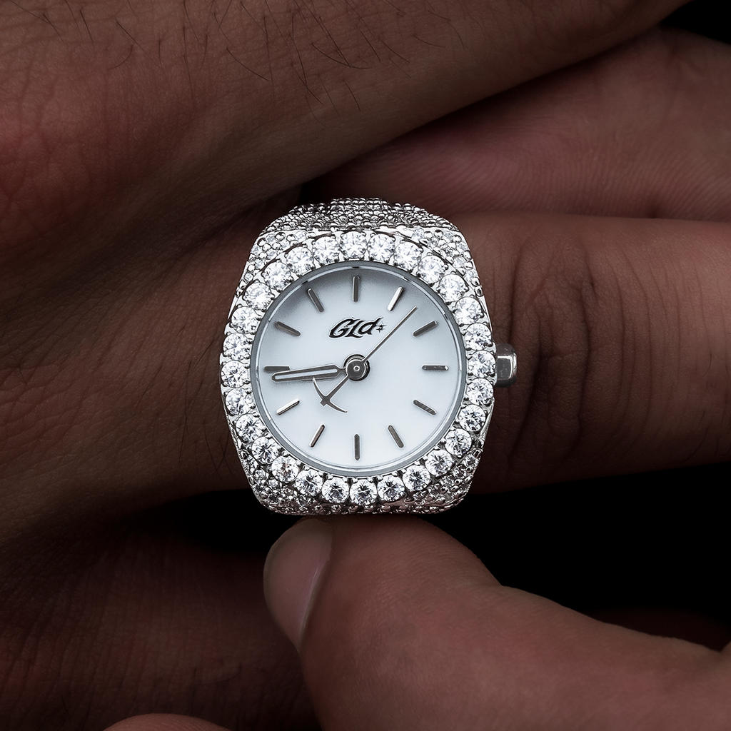Diamond Watch Ring in White Gold Vermeil