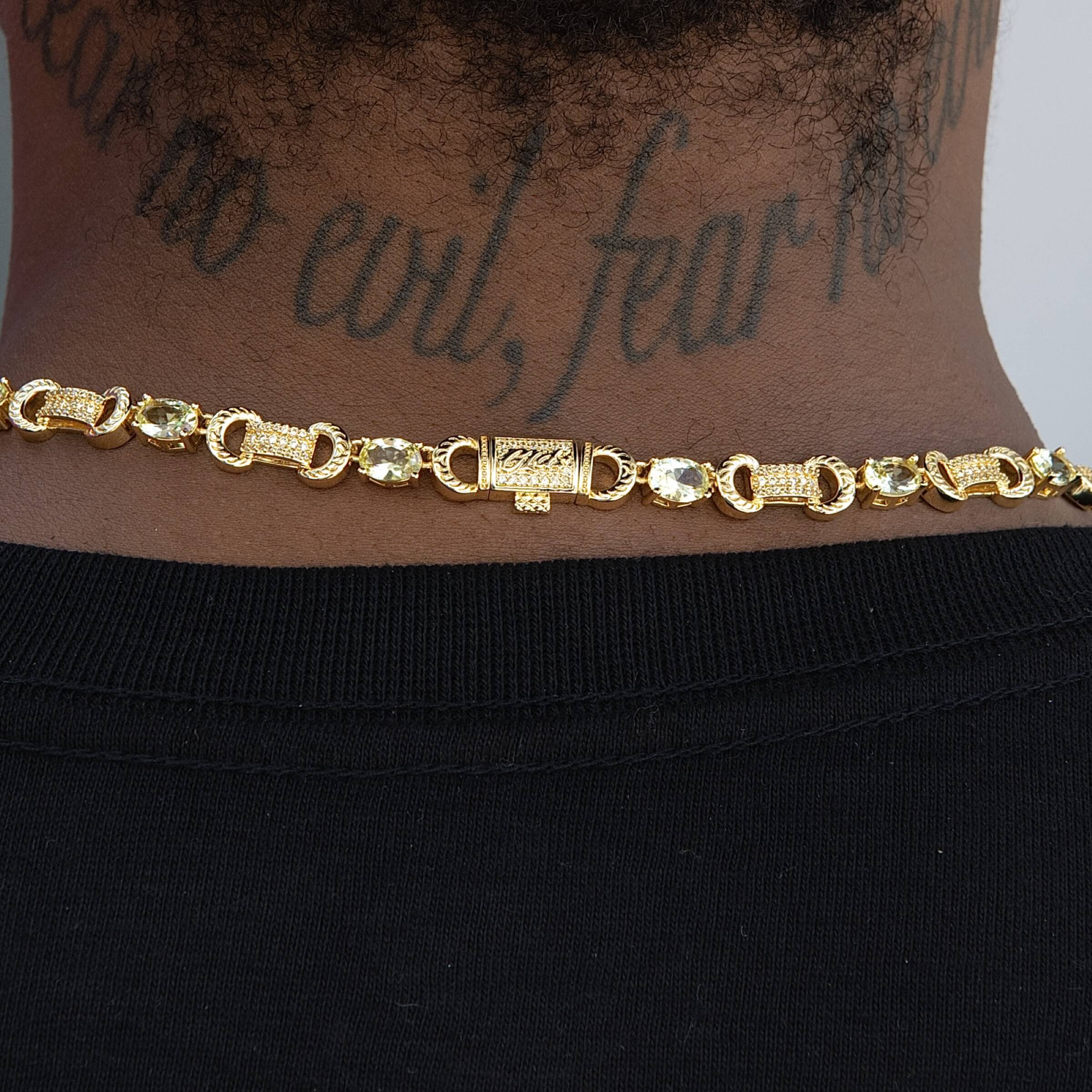 Iced Canary Link Circle Chain in Yellow Gold - 6MM