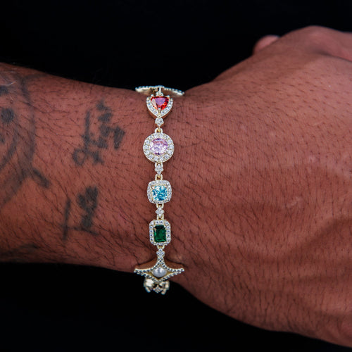 Colored Gemstone Pearl Bracelet in Yellow Gold