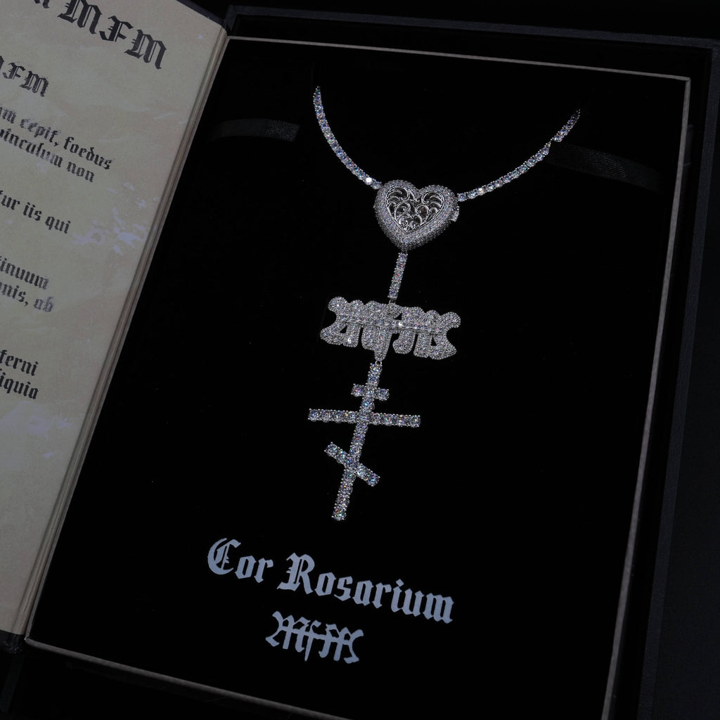 GLD X Bloody Osiris Lab Diamond Locket Rosary Chain in Solid White Gold
