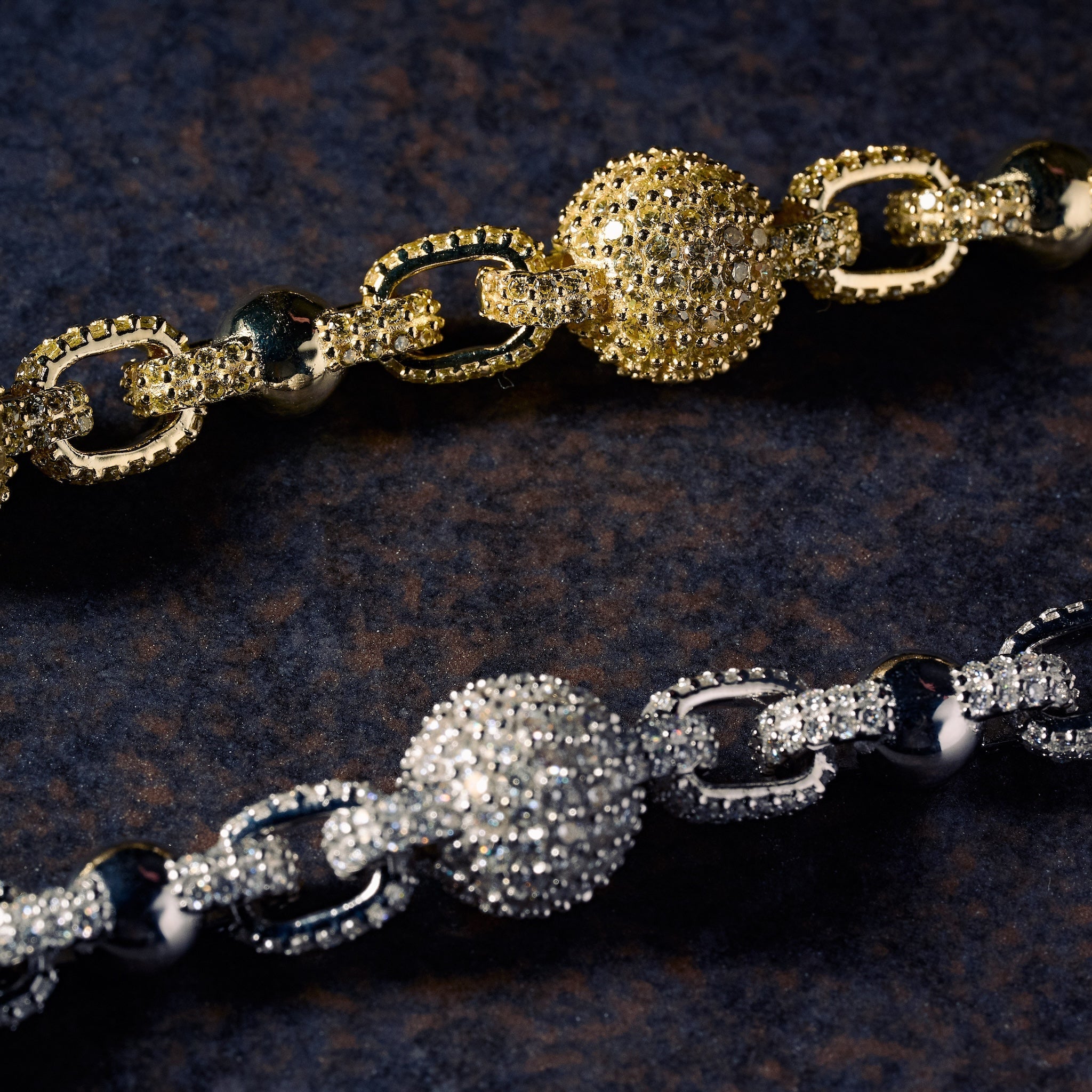 GLD X Bloody Osiris Dual Finish Lab Diamond Ball Chain in White and Yellow Solid Gold