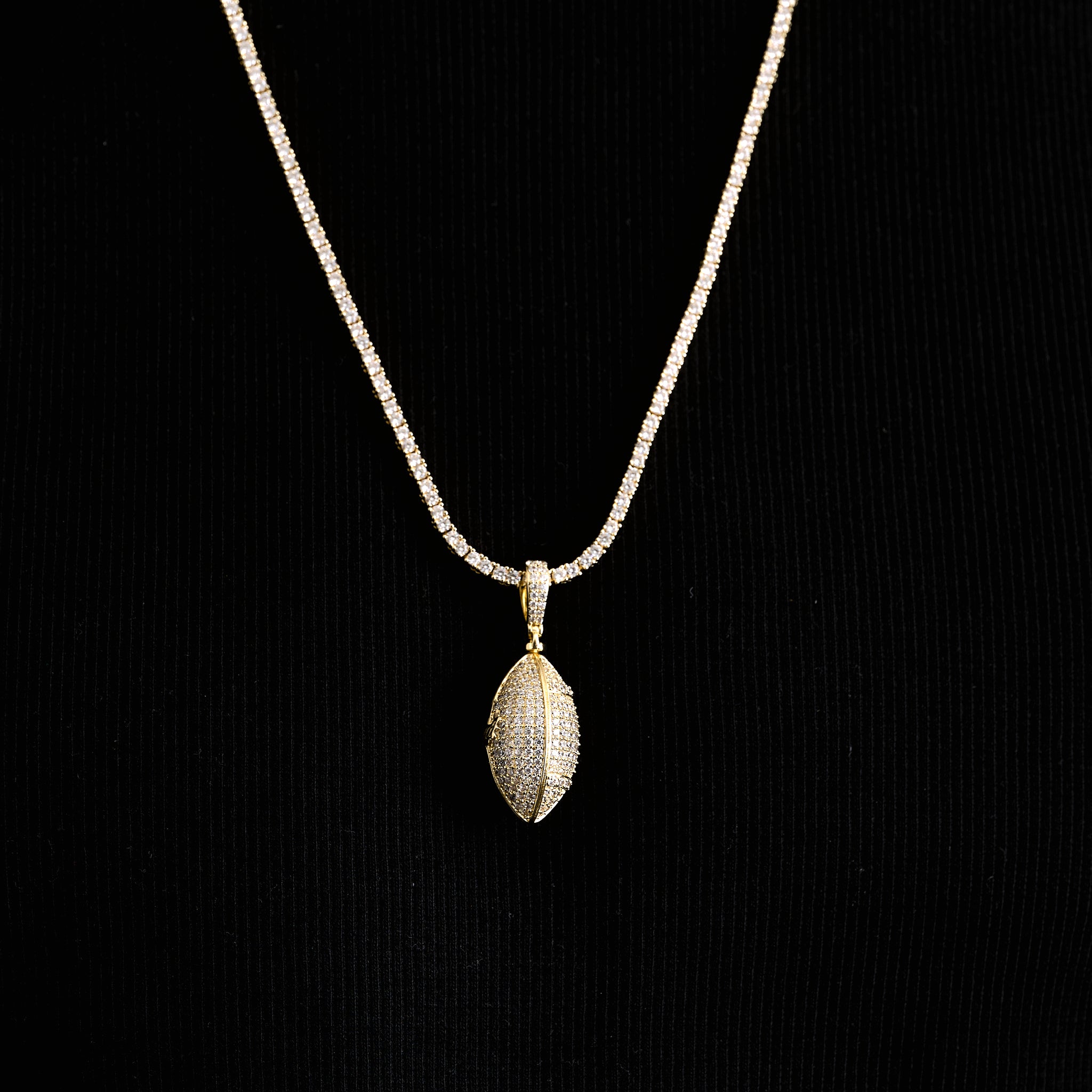 Iced Football Pendant in Yellow Gold