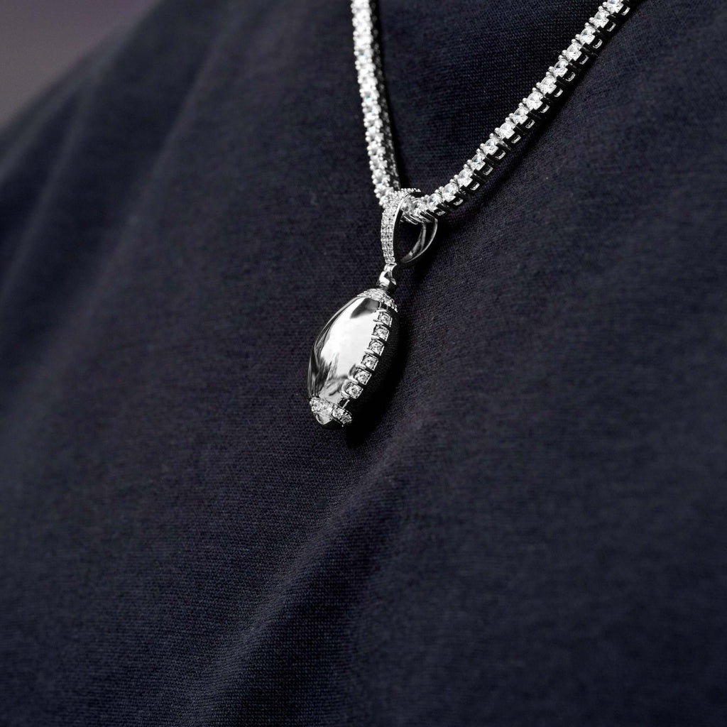 Iced Stitched Football Pendant in White Gold