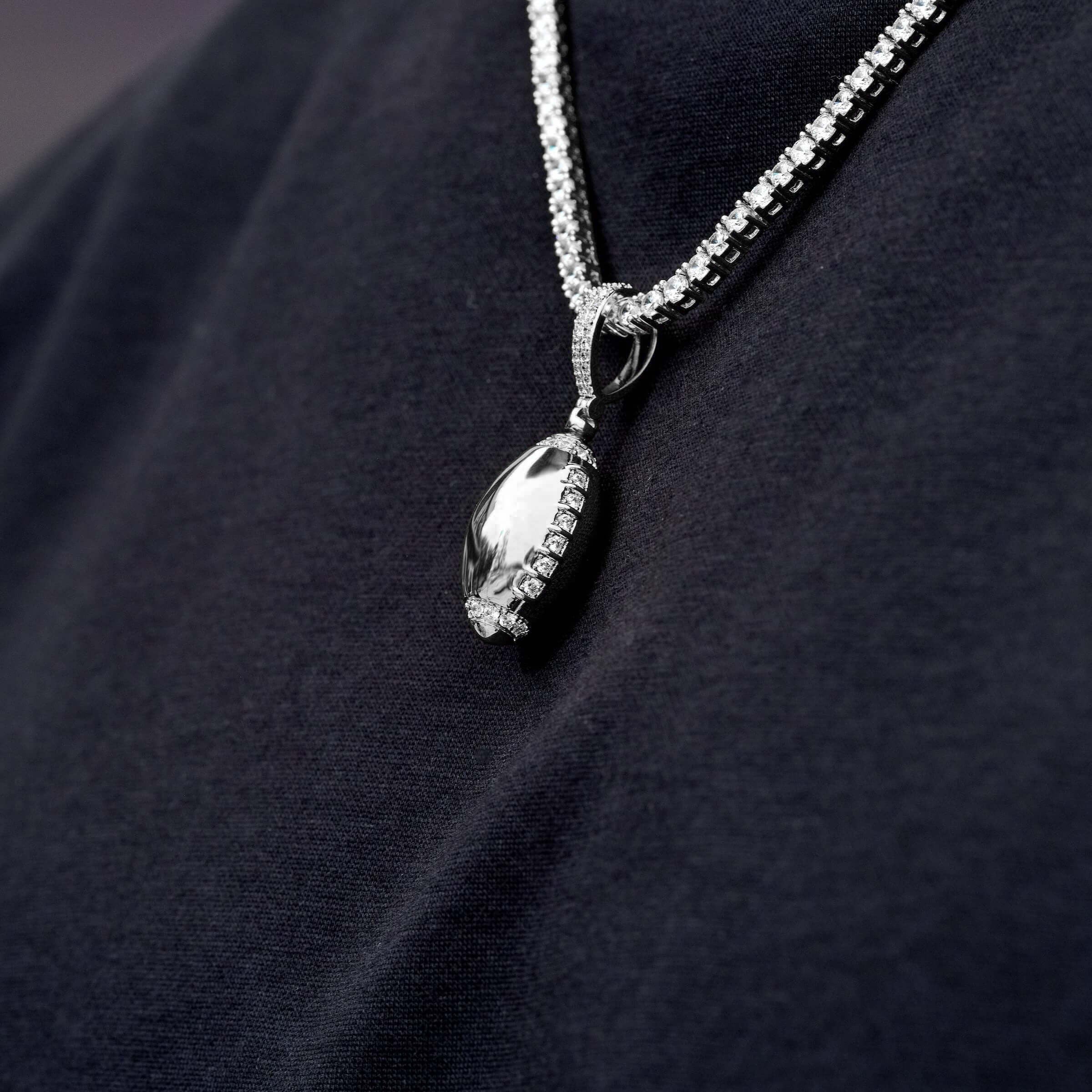 Iced Stitched Football Pendant in White Gold