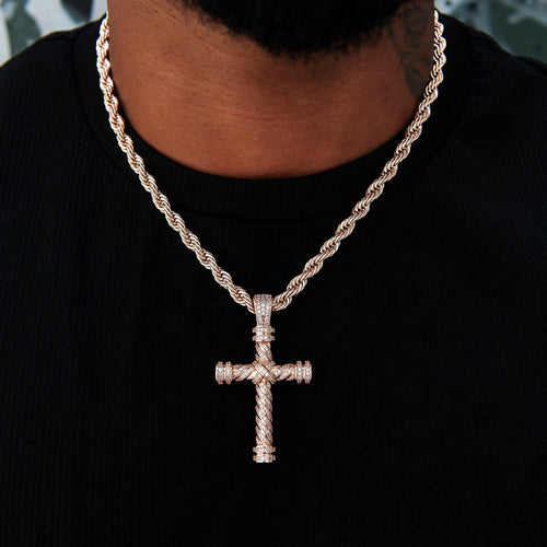 Diamond Rope Cross Pendant in Rose Gold