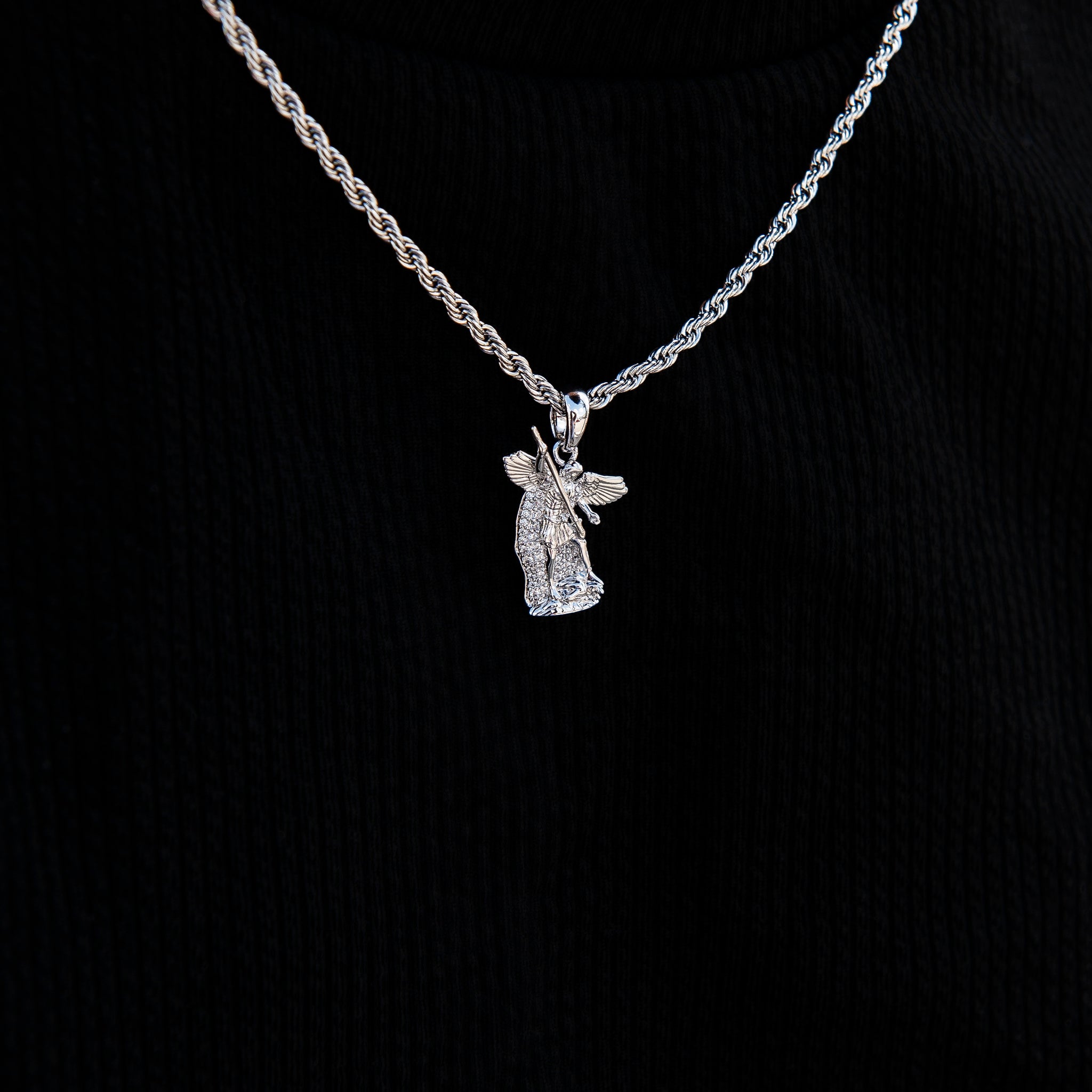 Micro Saint Michael Pendant in White Gold