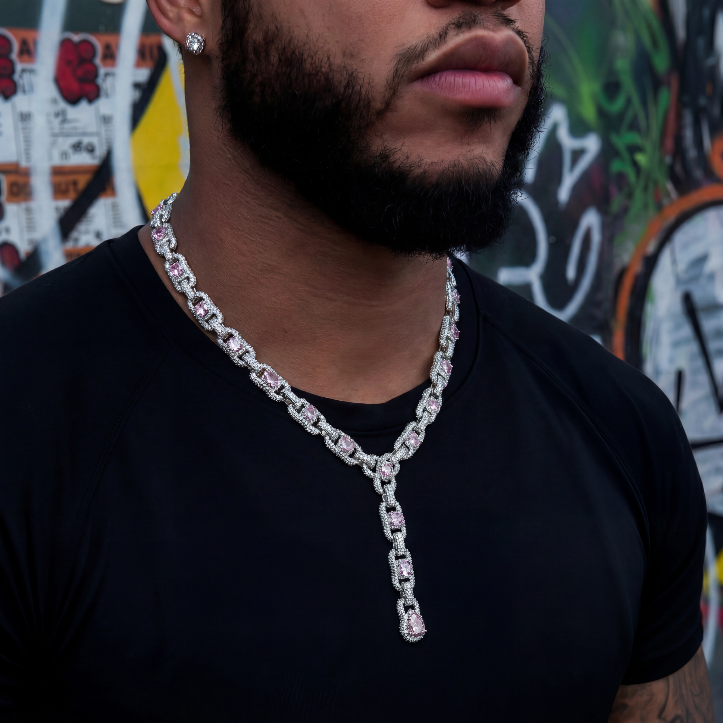 Diamond Cluster Mariner Teardrop Pink Lariat Chain in White Gold