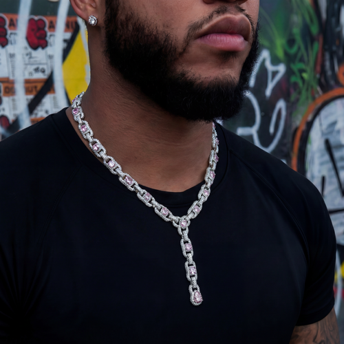 Diamond Cluster Mariner Teardrop Pink Lariat Chain in White Gold