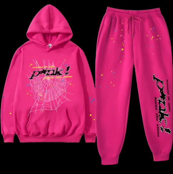 Sp5der Hoodie Set Pink