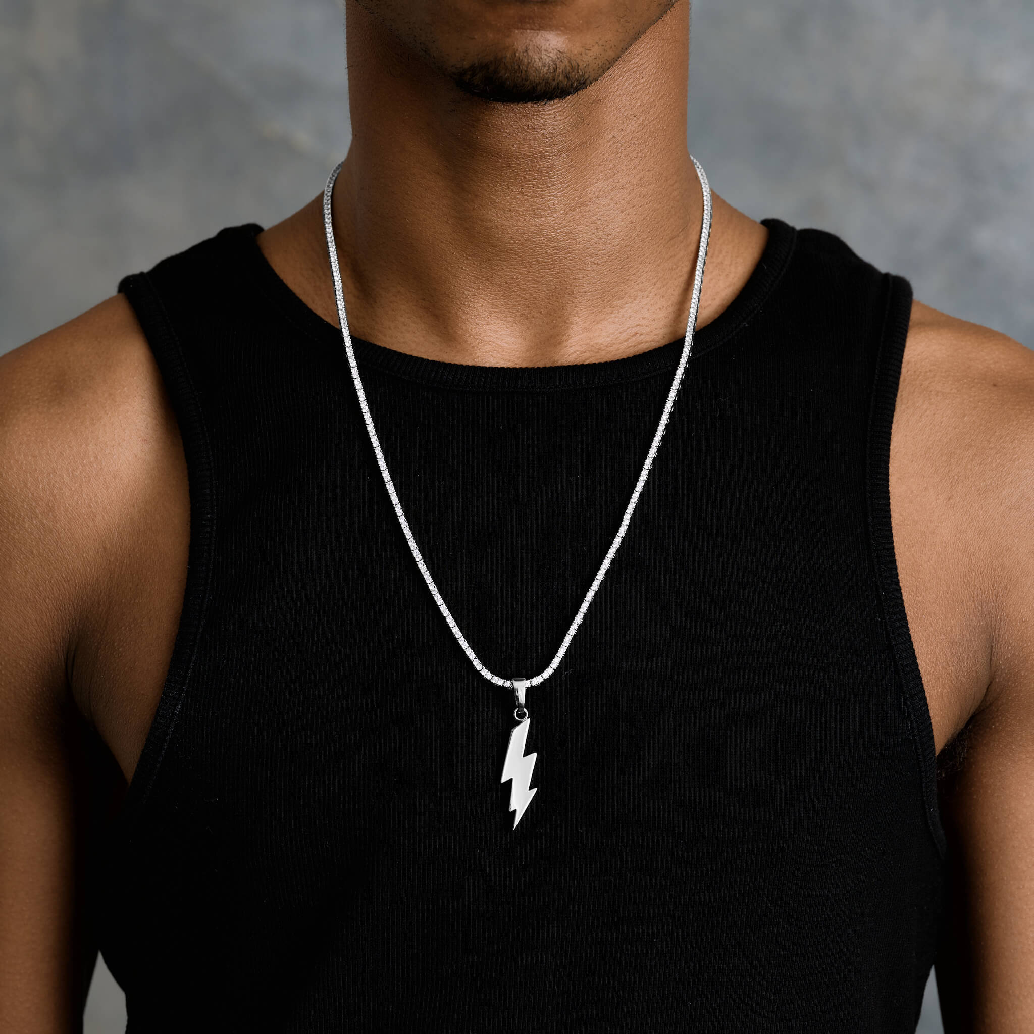 Simple Lightning Bolt Pendant in White Gold