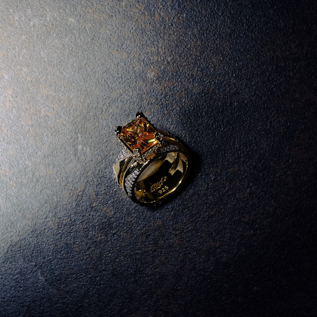 GLD X Bloody Osiris Lab Diamond Canary Two Tone Rock Ring in Solid Yellow Gold