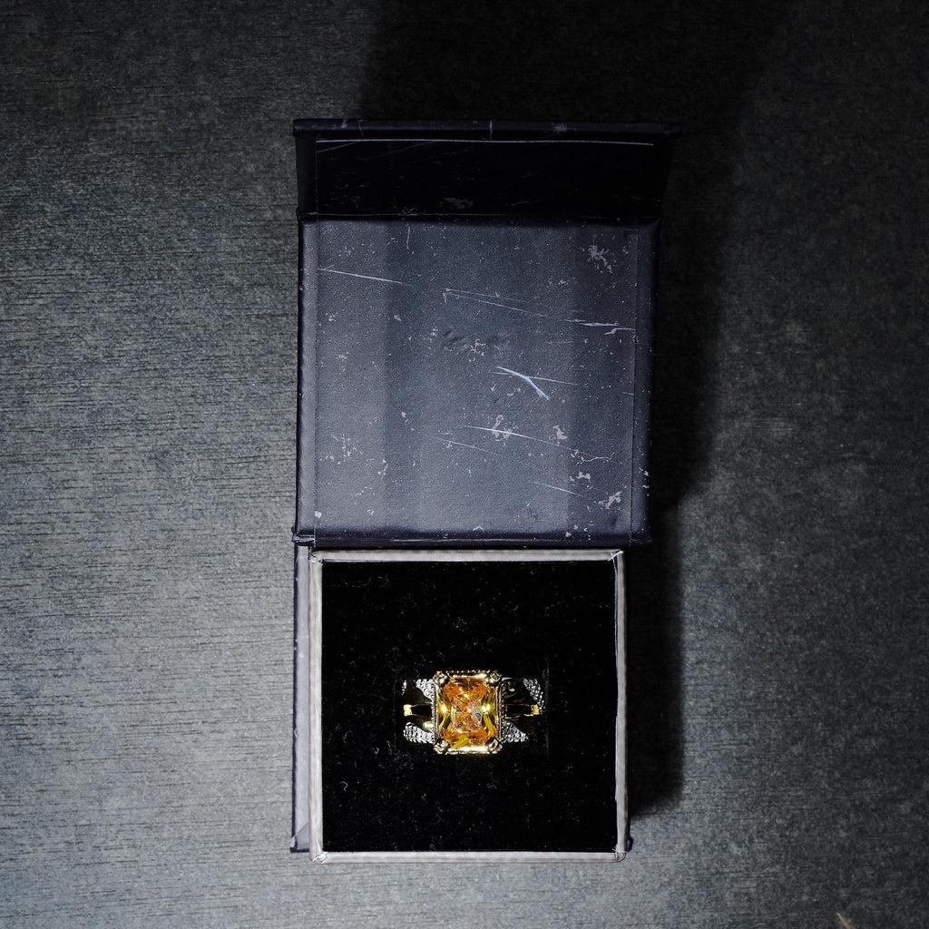 GLD X Bloody Osiris Lab Diamond Canary Two Tone Rock Ring in Solid Yellow Gold