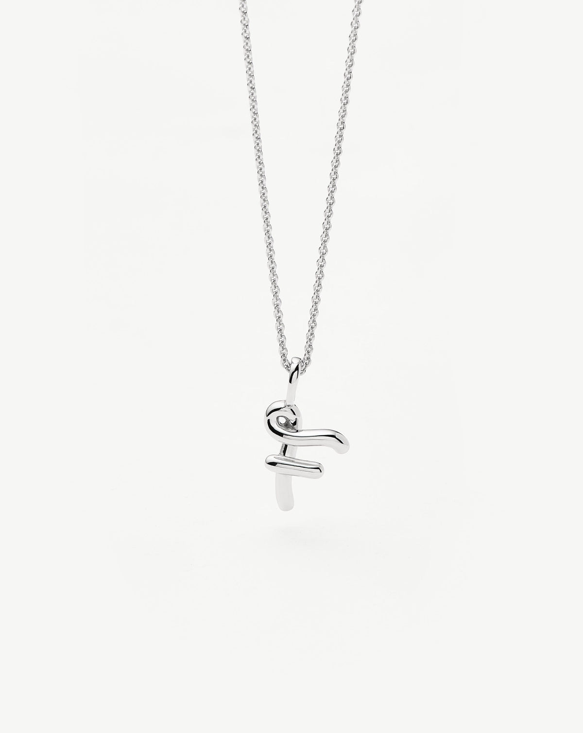 Curly Molten Mini Initial Necklace - F |Sterling Silver