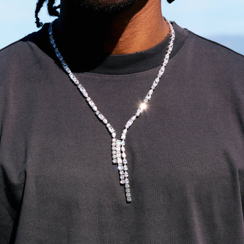 Diamond Mixed Stone Lariat in White Gold
