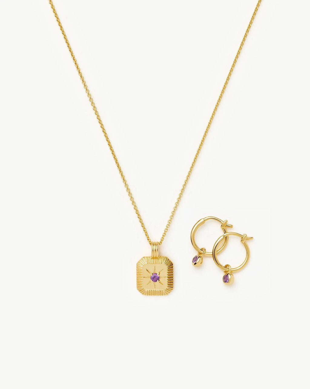 February Birthstone Necklace & Charm Earrings Set | 18k Gold Vermeil/Amethyst