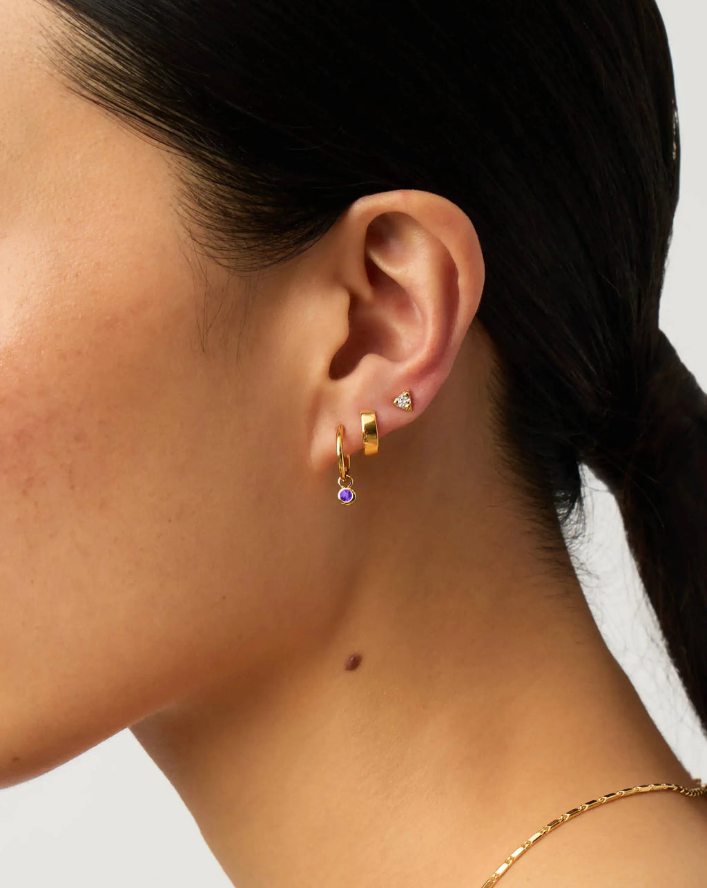 February Birthstone Necklace & Charm Earrings Set | 18k Gold Vermeil/Amethyst