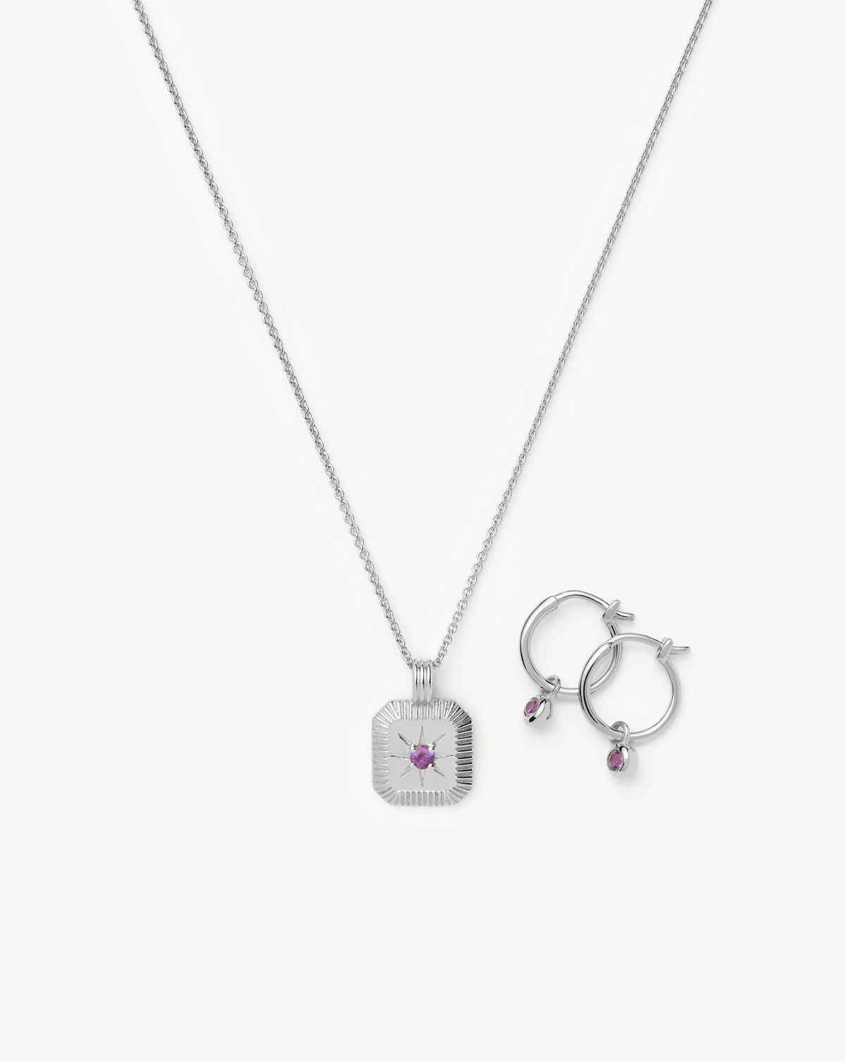 February Birthstone Necklace & Charm Earrings Set | Sterling Silver