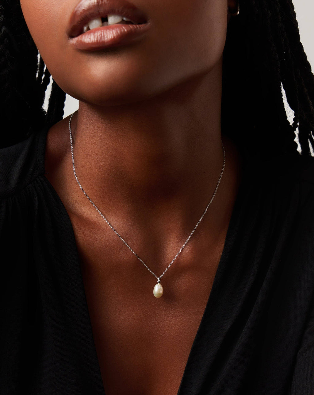 Solid Gold Baroque Pearl Organic Pendant Necklace | 14k Solid White Gold/Pearl
