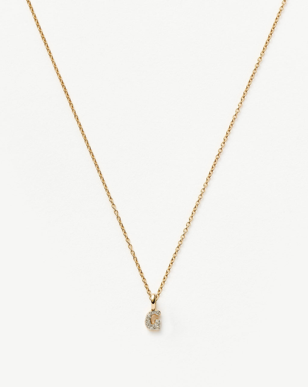 Solid Gold Diamond Initial Mini Pendant Necklace - G | 14k Solid Yellow Gold Plated/Diamond