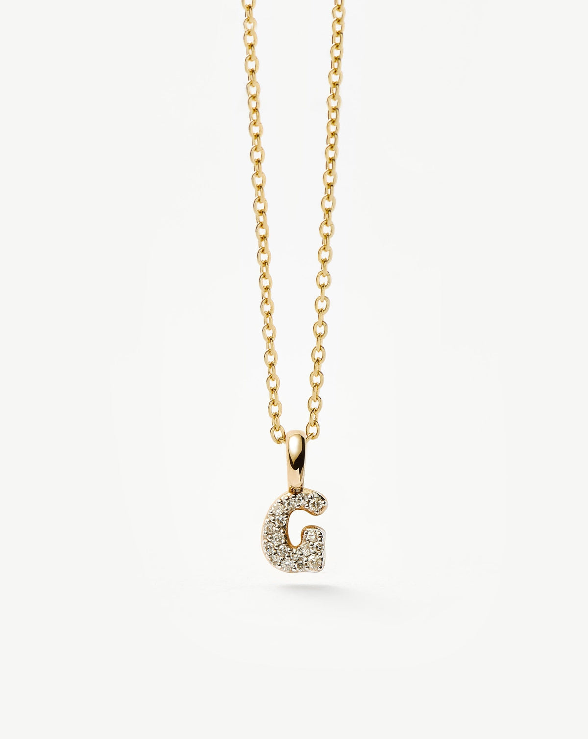 Solid Gold Diamond Initial Mini Pendant Necklace - G | 14k Solid Yellow Gold Plated/Diamond