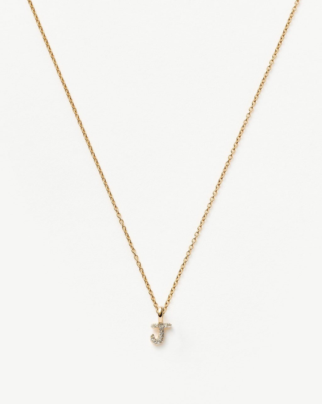 Solid Gold Diamond Initial Mini Pendant Necklace - J | 14k Solid Yellow Gold Plated/Diamond
