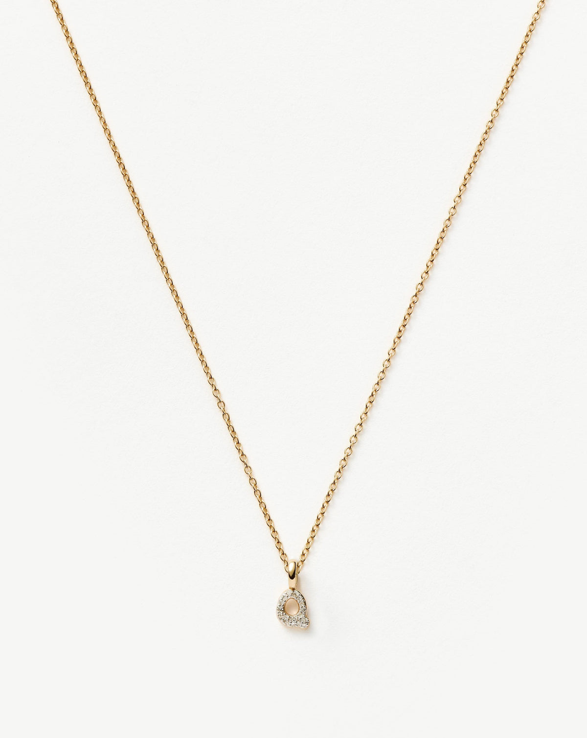 Solid Gold Diamond Initial Mini Pendant Necklace - Q | 14k Solid Yellow Gold Plated/Diamond