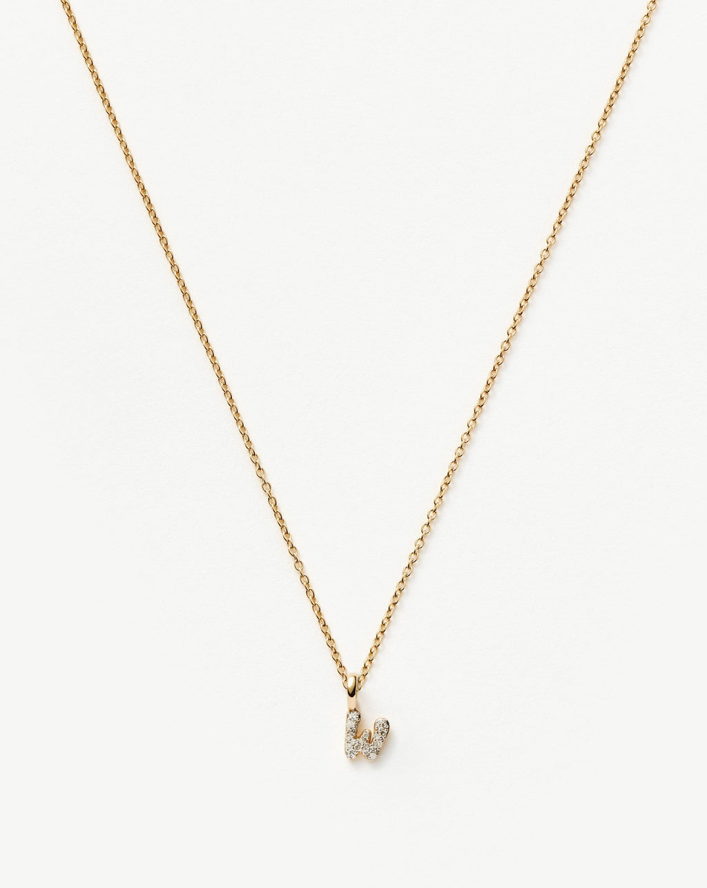Solid Gold Diamond Initial Mini Pendant Necklace - W | 14k Solid Yellow Gold Plated/Diamond