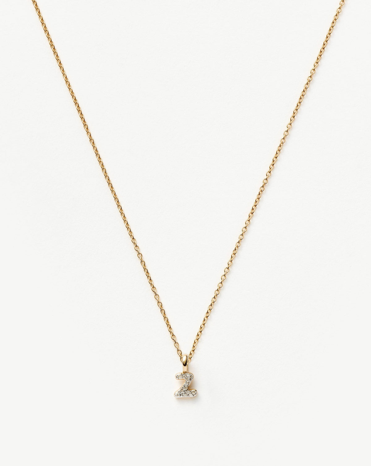 Solid Gold Diamond Initial Mini Pendant Necklace - Z | 14k Solid Yellow Gold Plated/Diamond