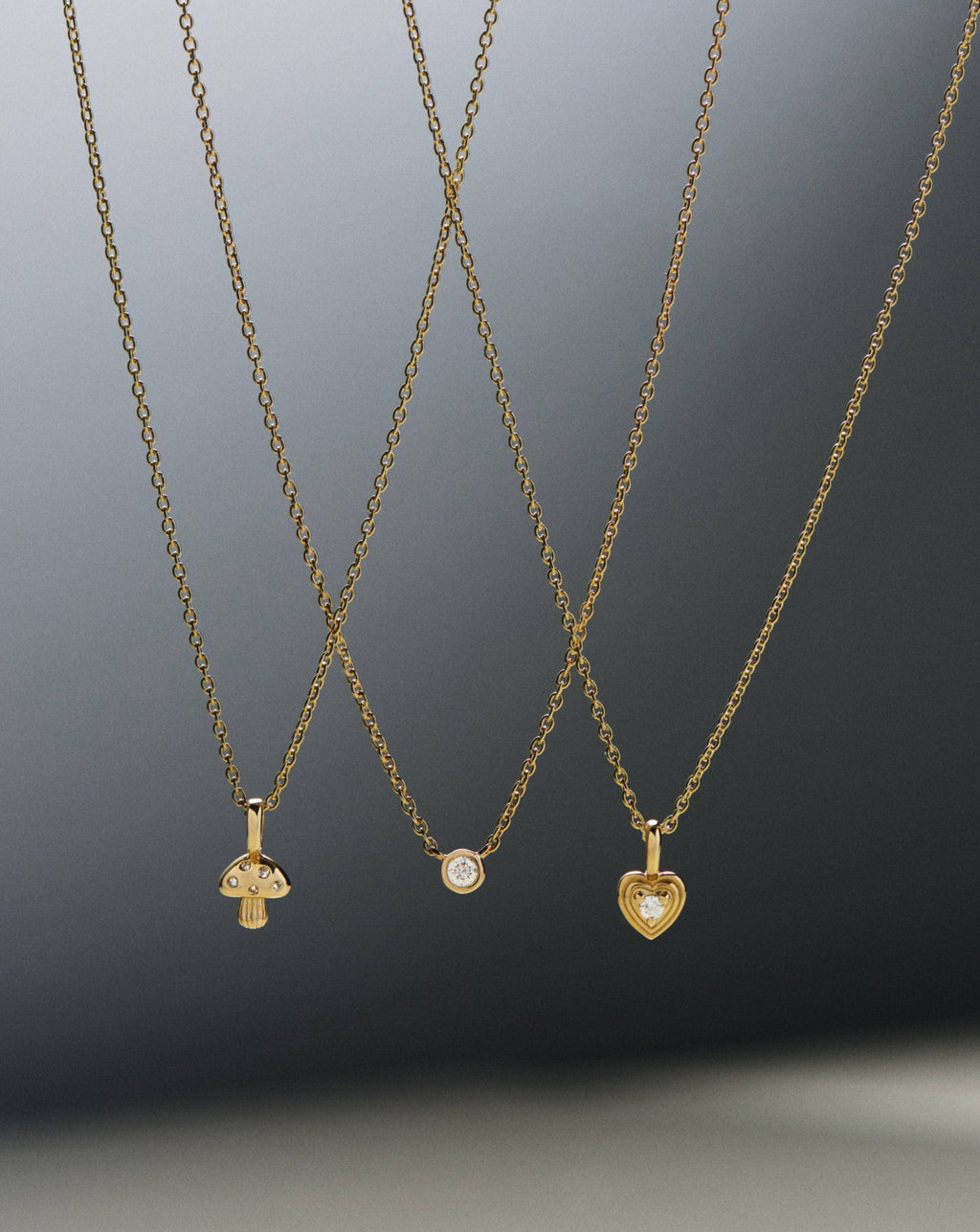 Solid Gold Diamond Mushroom Mini Pendant Necklace | 14k Solid Gold/Diamond