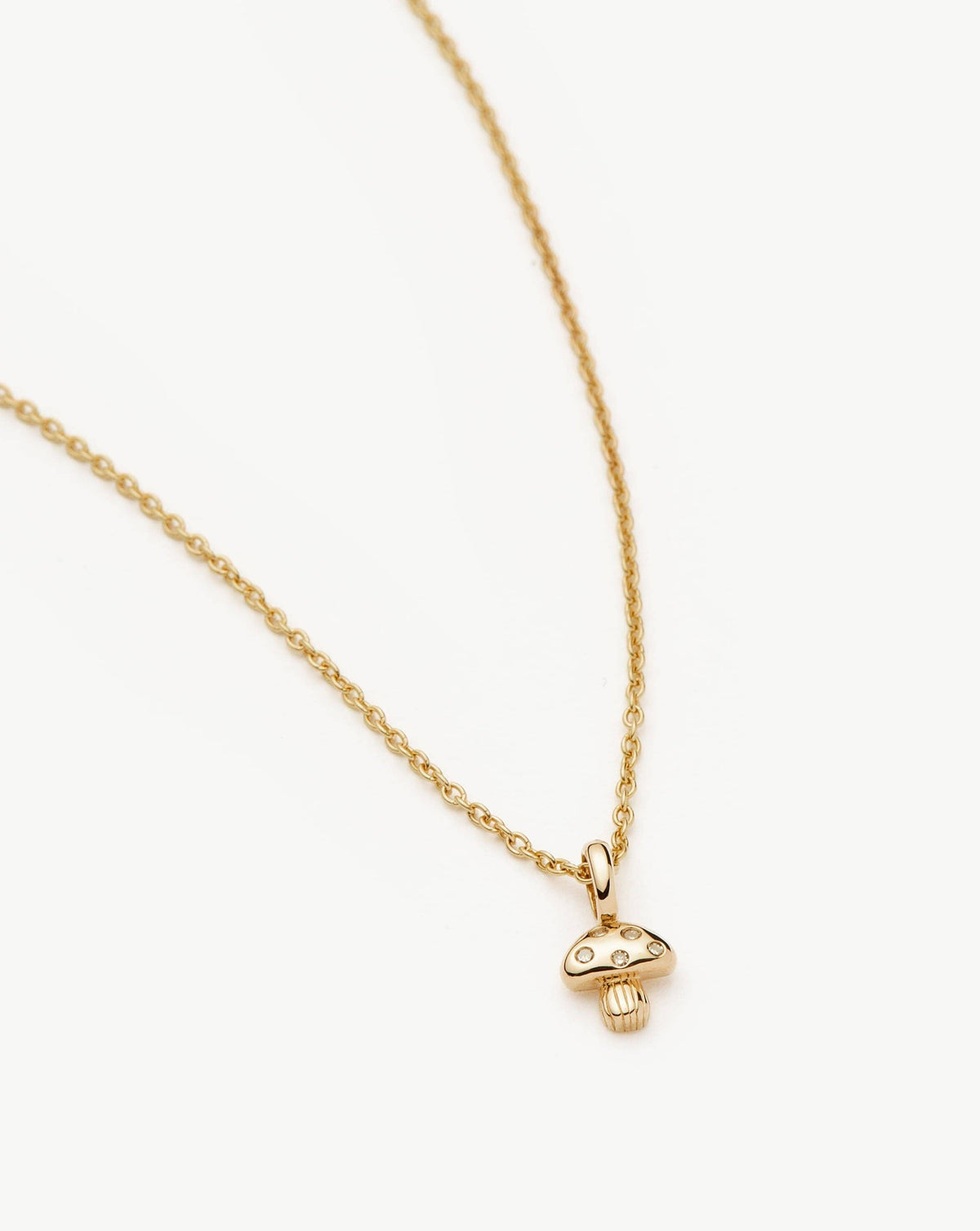Solid Gold Diamond Mushroom Mini Pendant Necklace | 14k Solid Gold/Diamond