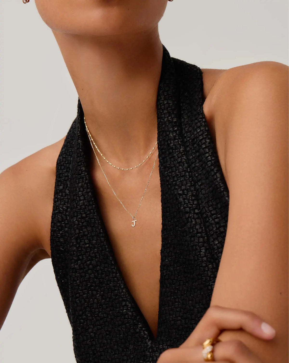 Solid Gold Initial Mini Pendant Necklace - J | 14k Solid Gold