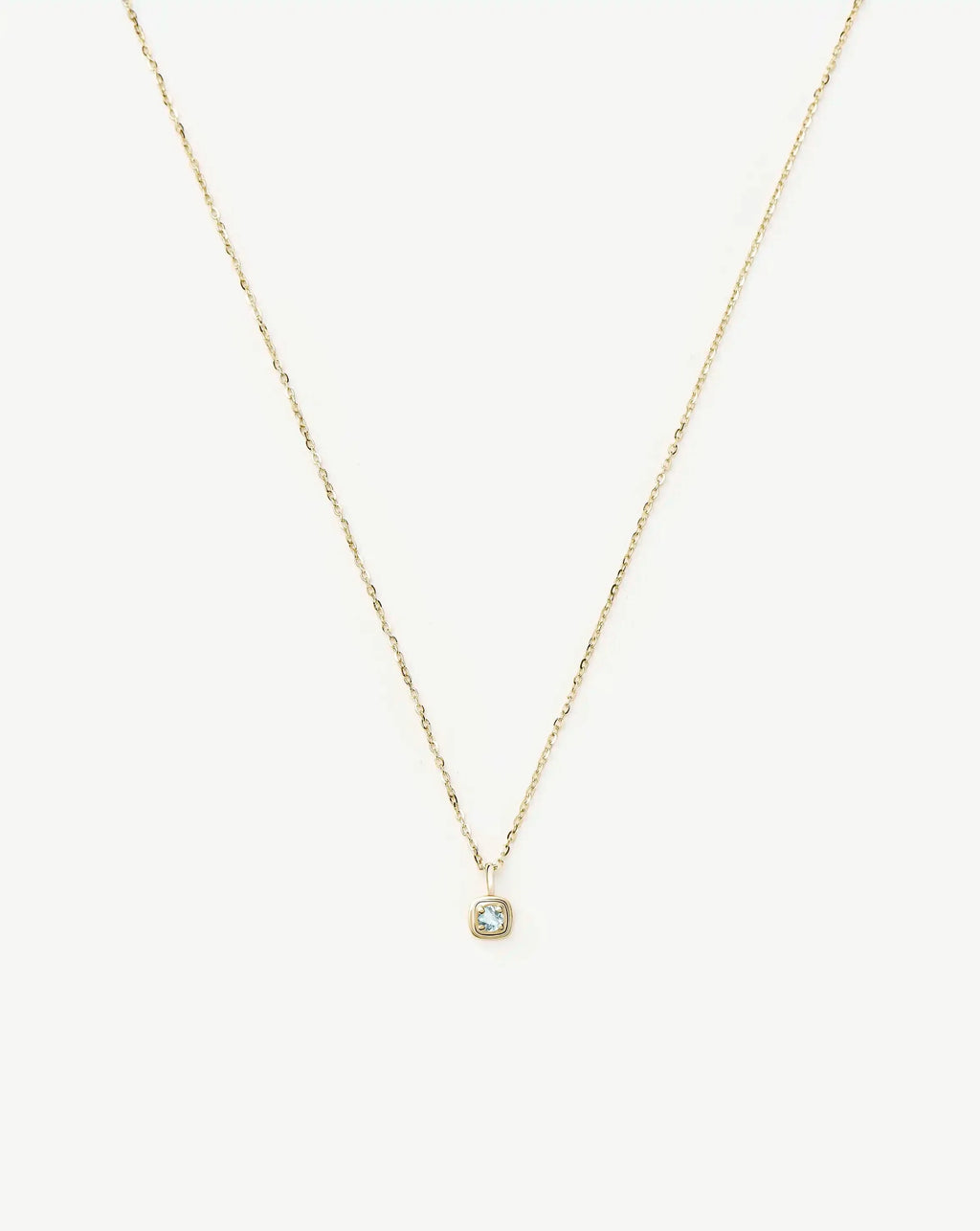 Solid Gold March Birthstone Pendant Necklace | 14k Solid Gold/Aquamarine