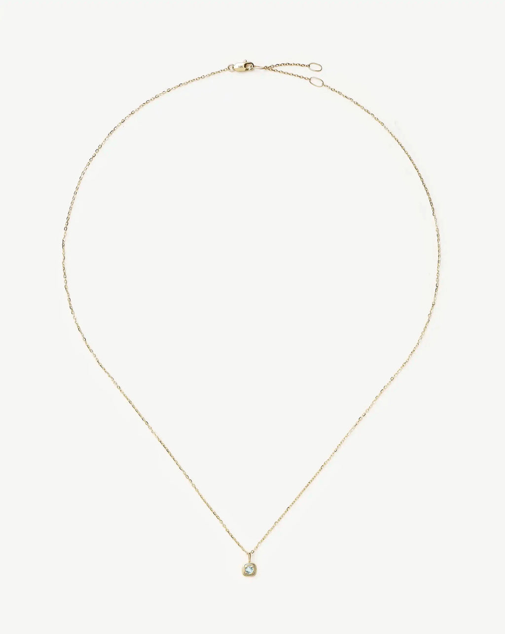 Solid Gold March Birthstone Pendant Necklace | 14k Solid Gold/Aquamarine