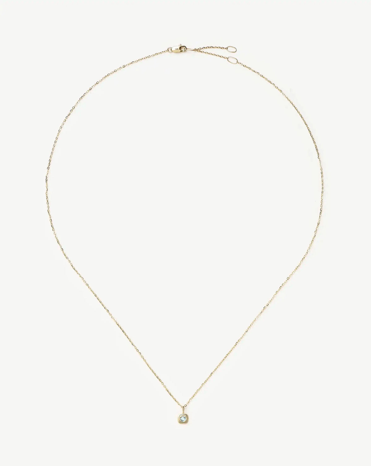 Solid Gold March Birthstone Pendant Necklace | 14k Solid Gold/Aquamarine