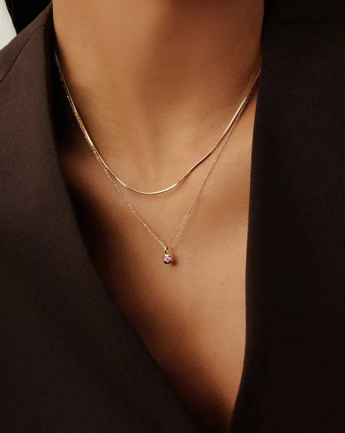 Solid Gold October Birthstone Pendant Necklace | 14k Solid Gold/Pink Tourmaline