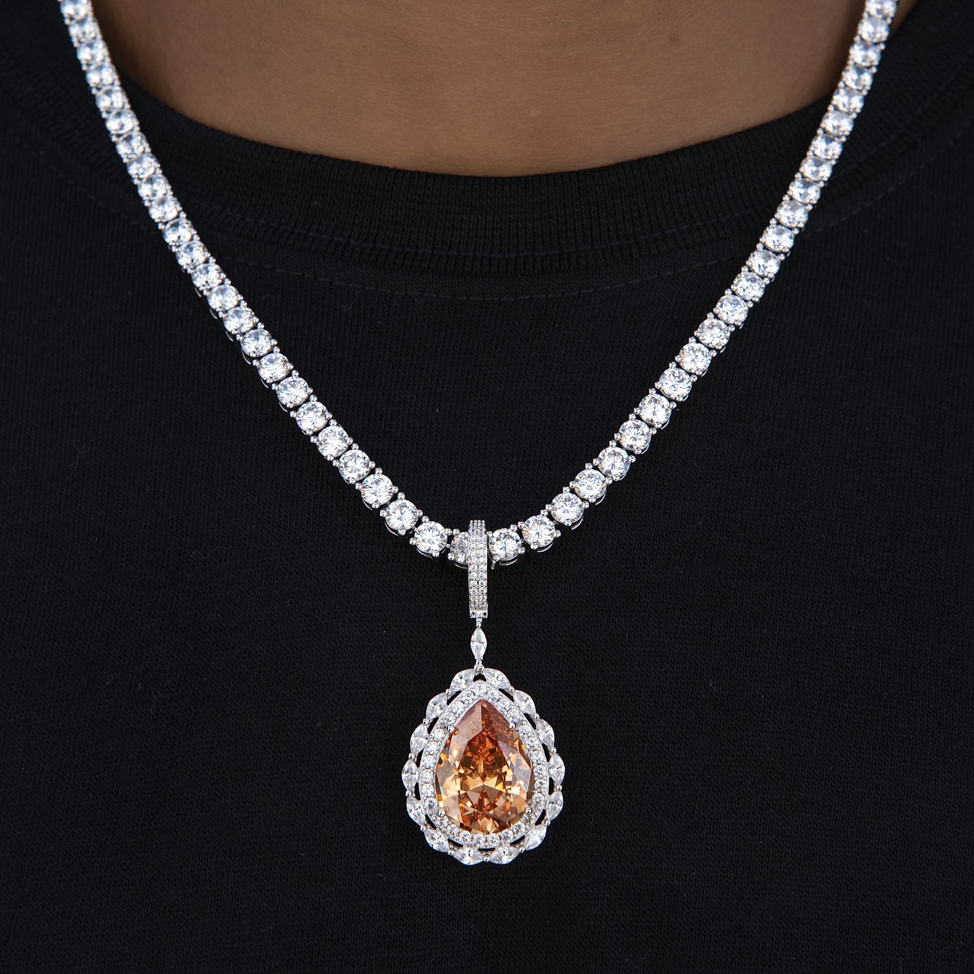 Iced Teardrop Rock Pendant in White Gold
