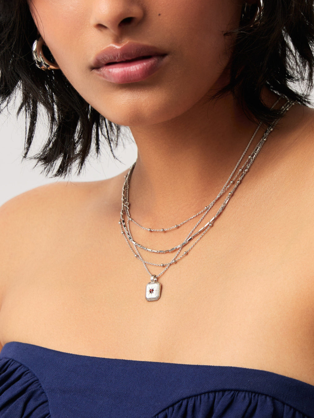 January Birthstone Necklace & Charm Earrings Set | Sterling Silver
