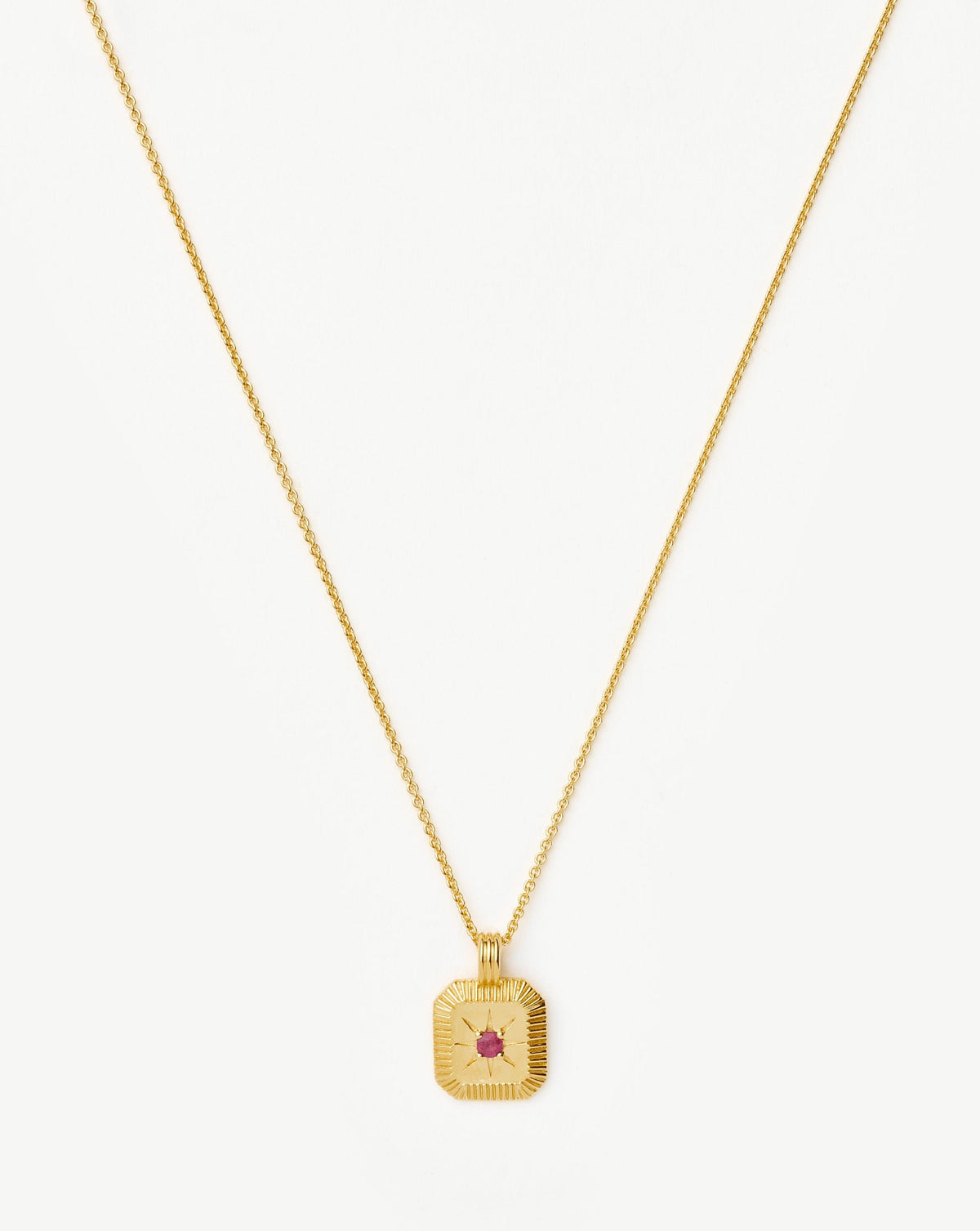 July Birthstone Pendant Necklace | 18k Gold Vermeil/Glass Filled Ruby