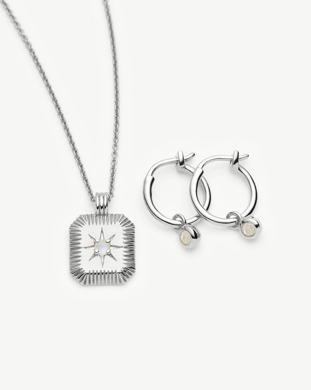 June Birthstone Necklace & Charm Earrings Set | Sterling Silver