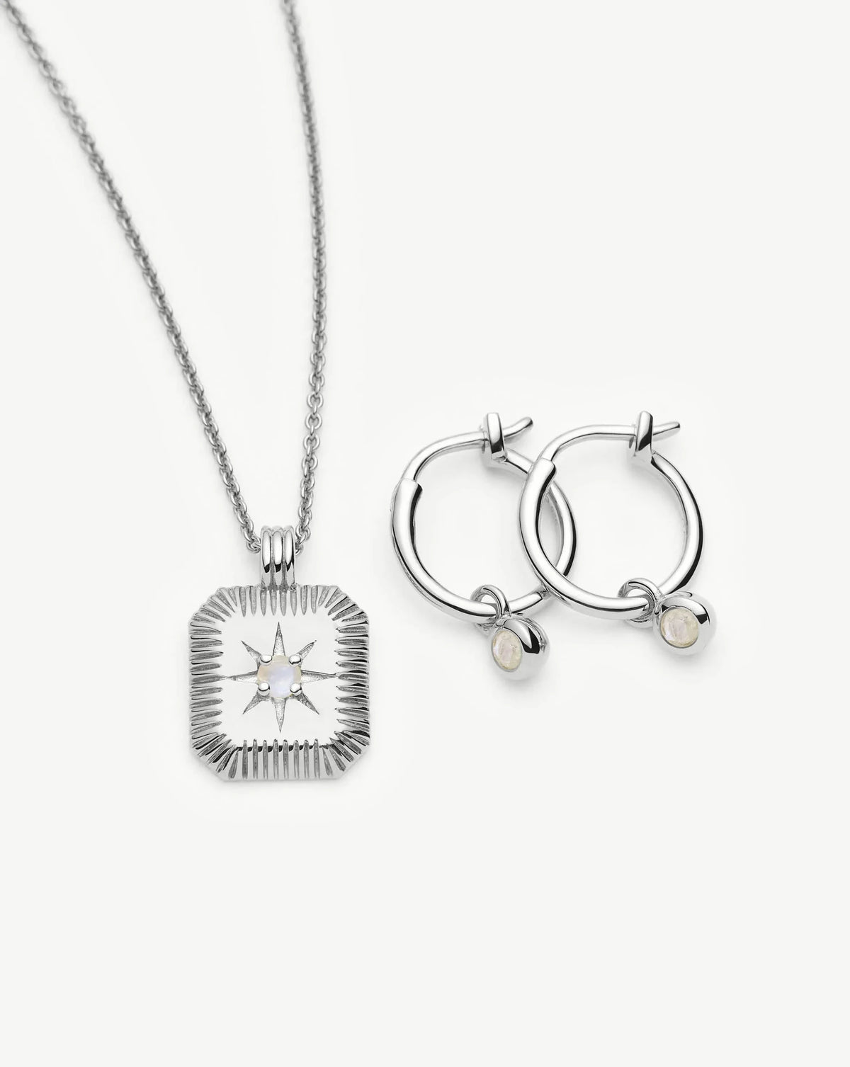 June Birthstone Necklace & Charm Earrings Set | Sterling Silver