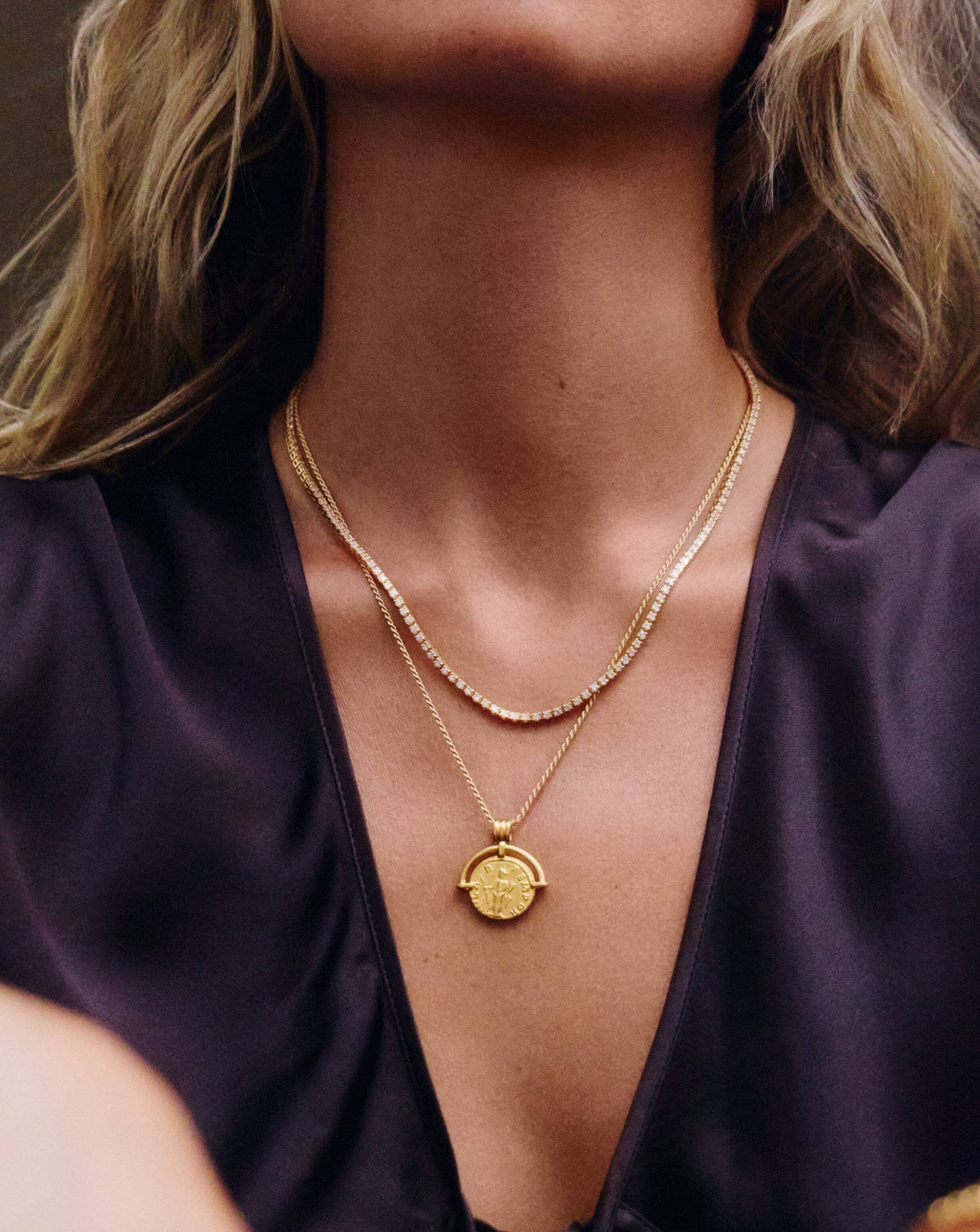 Lucy Williams Engravable Roman Arc Coin Necklace | 18k Gold Plated