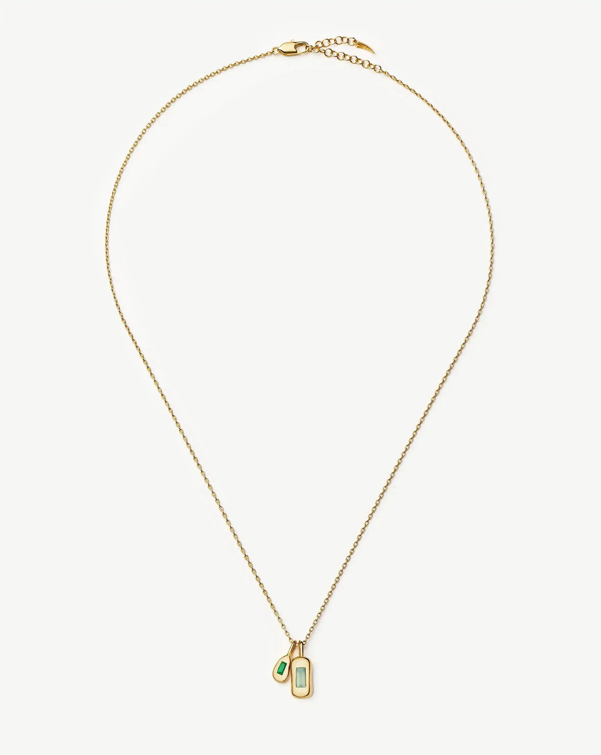 Molten Gemstone Bean Pendant Necklace | 18k Gold Plated/Blue and Green Onyx