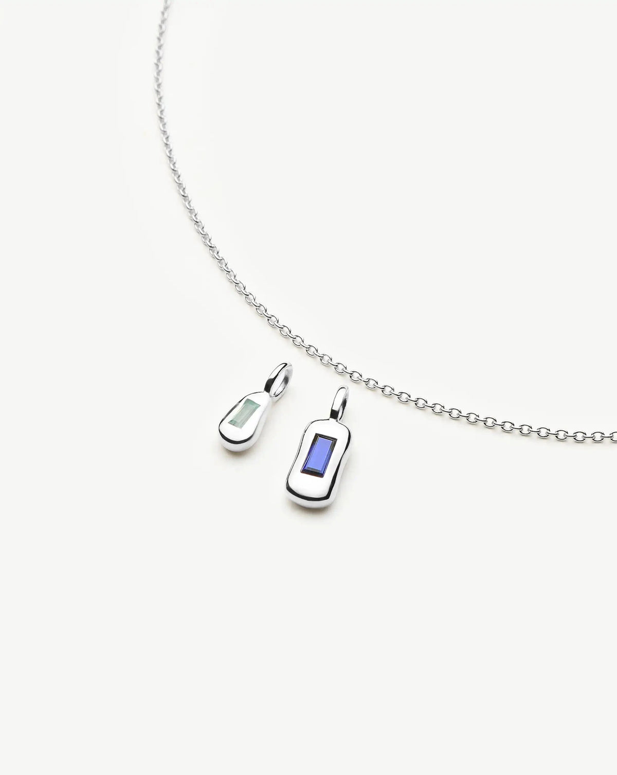Molten Gemstone Bean Pendant Necklace | Silver Plated/Blue Onyx and Lab Grown Sapphire